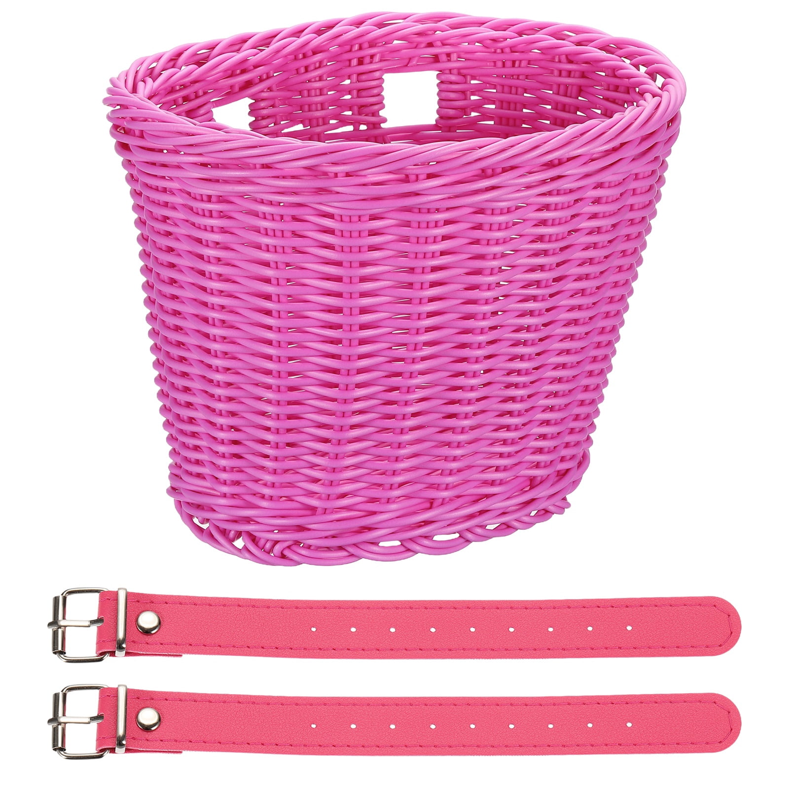 Uxcell Bike Basket Front, Hand-Woven Bicycle Basket with Adjustable PU Belts 1 Pack & Fuchsia-Fitting For(Most Road Bikes, Bicycles/Scooters)