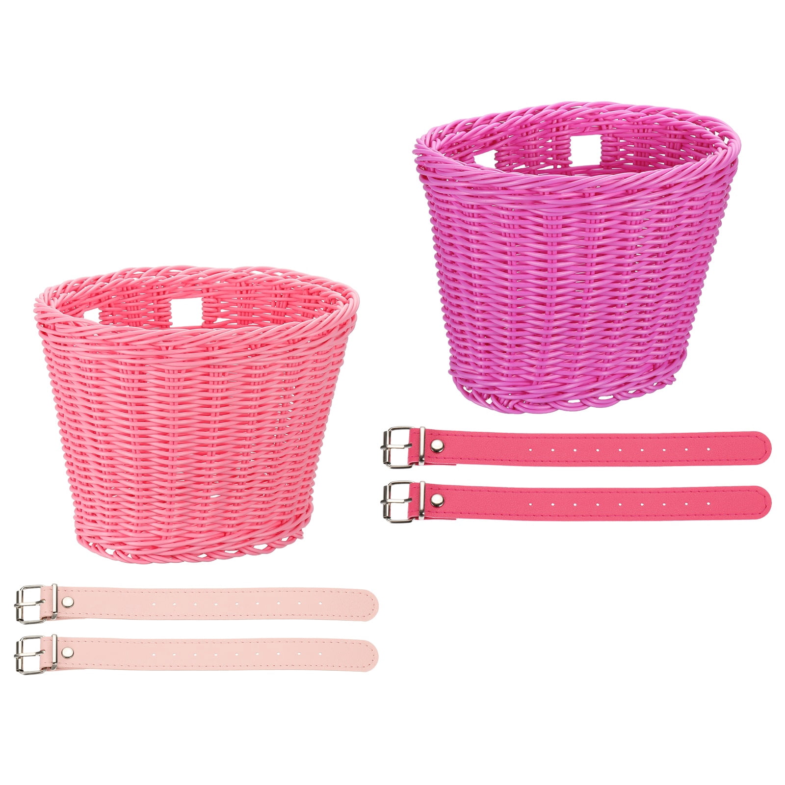 Uxcell Bike Basket Front, Hand-Woven Bicycle Basket with Adjustable PU Belts 2 Pack & Fuchsia, Pink-Fitting For(Most Road Bikes, Bicycles/Scooters)