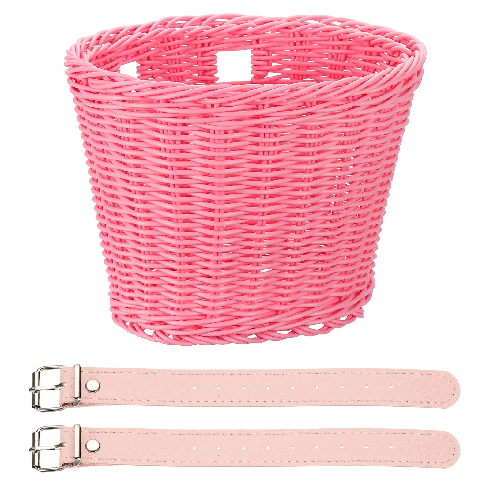 Uxcell Bike Basket Front, Hand-Woven Bicycle Basket with Adjustable PU Belts 1 Pack & Pink-Fitting For(Most Road Bikes, Bicycles/Scooters)