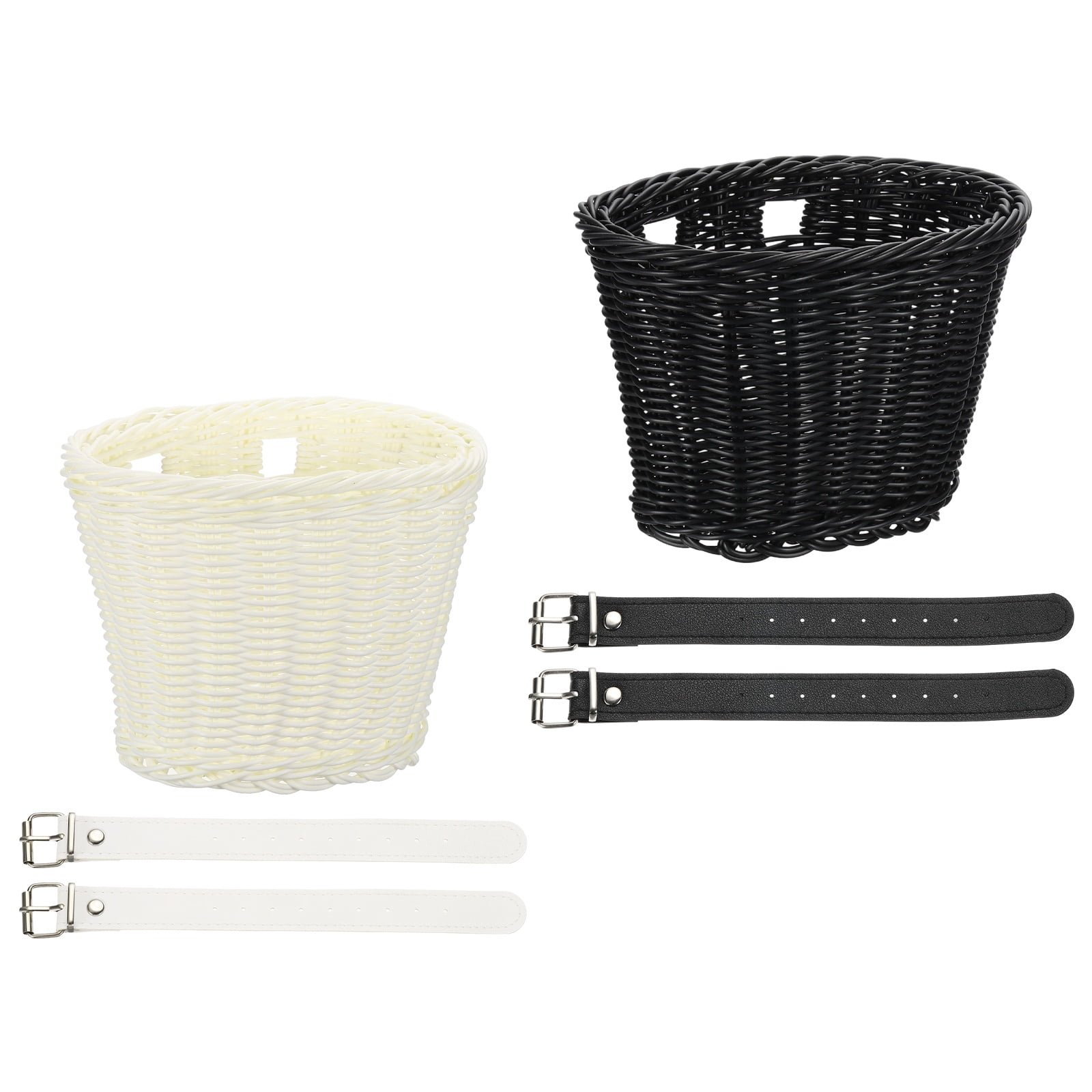 Uxcell Bike Basket Front, Hand-Woven Bicycle Basket with Adjustable PU Belts 2 Pack & White, Black-Fitting For(Most Road Bikes, Bicycles/Scooters)