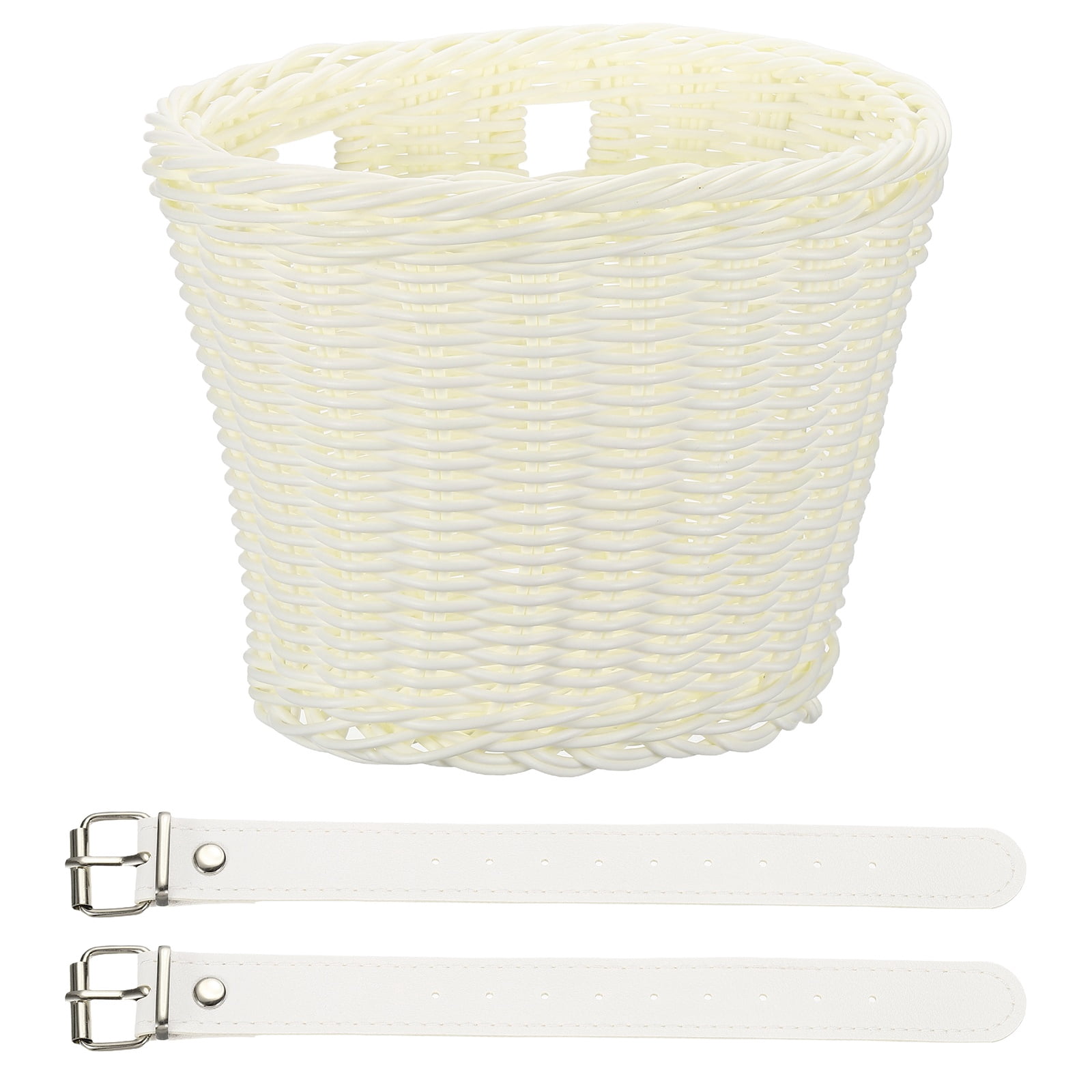 Uxcell Bike Basket Front, Hand-Woven Bicycle Basket with Adjustable PU Belts 1 Pack & White-Fitting For(Most Road Bikes, Bicycles/Scooters)