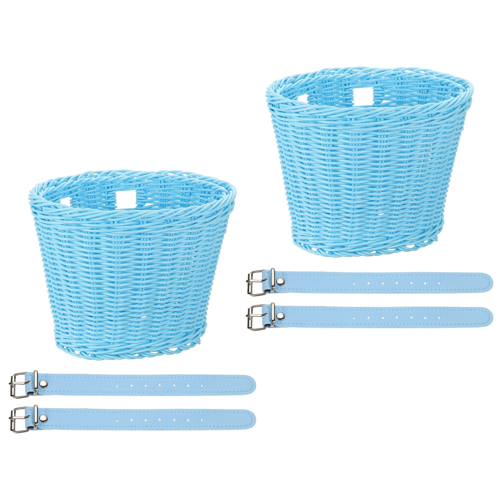 Uxcell Bike Basket Front, Hand-Woven Bicycle Basket with Adjustable PU Belts 2 Pack & Blue-Fitting For(Most Road Bikes, Bicycles/Scooters)