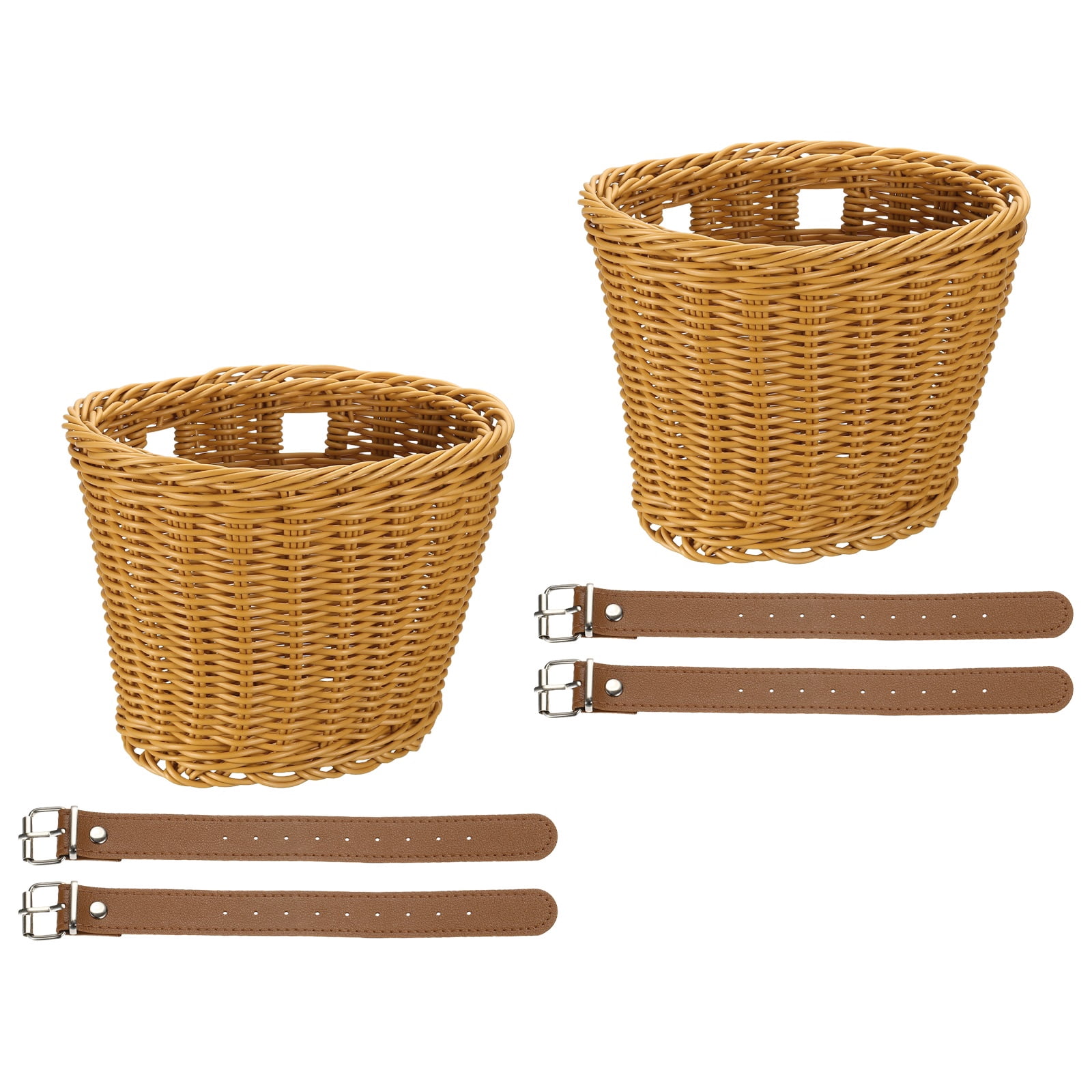 Uxcell Bike Basket Front, Hand-Woven Bicycle Basket with Adjustable PU Belts 2 Pack & Brown-Fitting For(Most Road Bikes, Bicycles/Scooters)