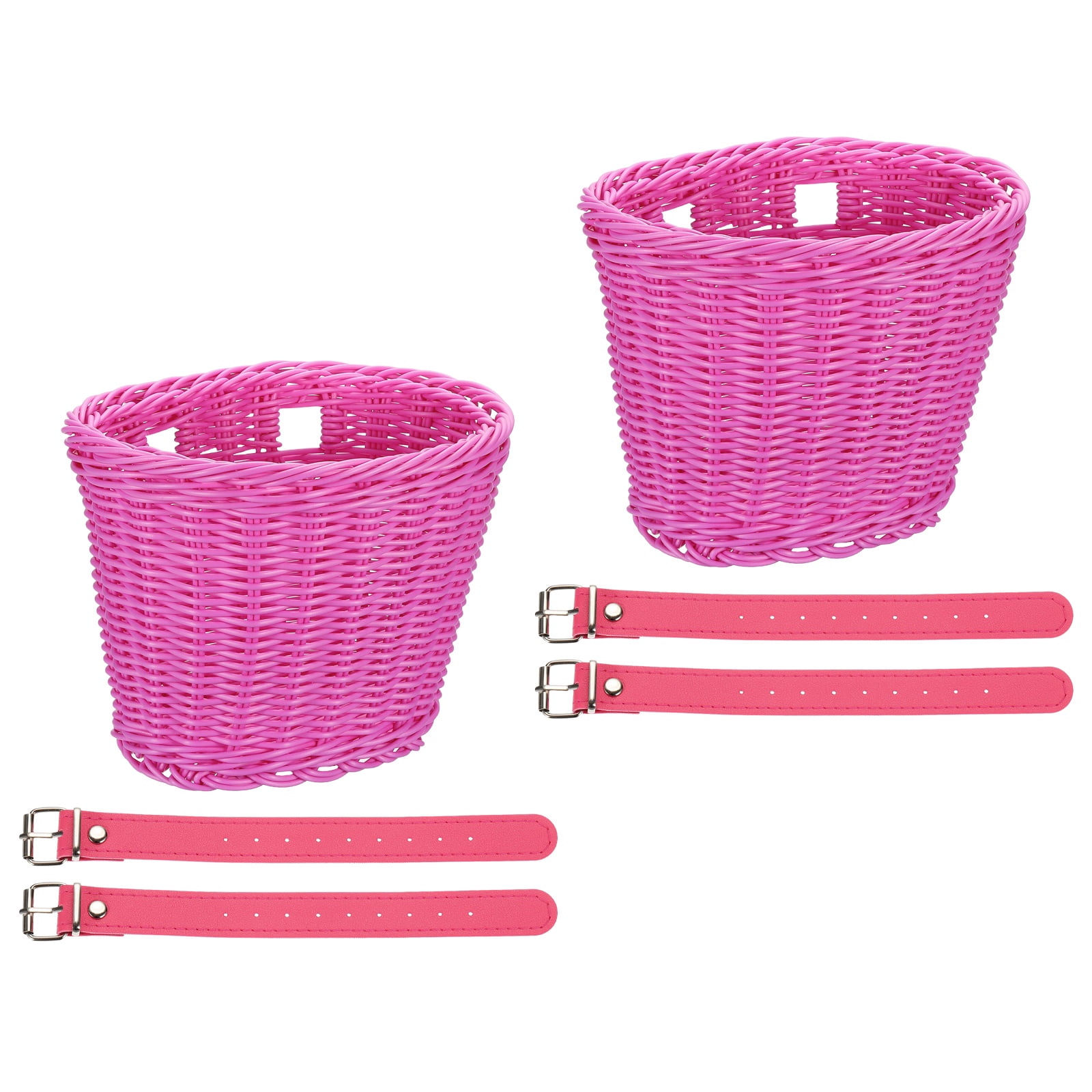 Uxcell Bike Basket Front, Hand-Woven Bicycle Basket with Adjustable PU Belts 2 Pack & Fuchsia-Fitting For(Most Road Bikes, Bicycles/Scooters)