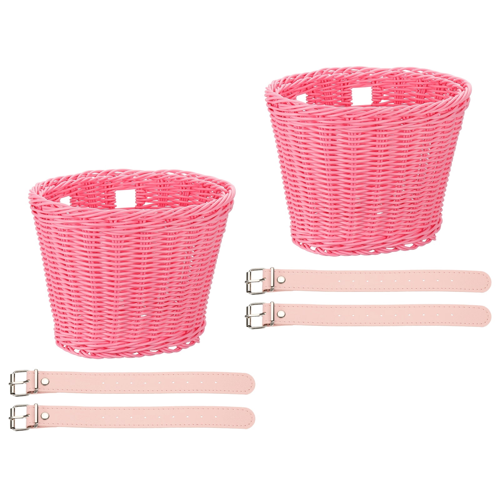 Uxcell Bike Basket Front, Hand-Woven Bicycle Basket with Adjustable PU Belts 2 Pack & Pink-Fitting For(Most Road Bikes, Bicycles/Scooters)