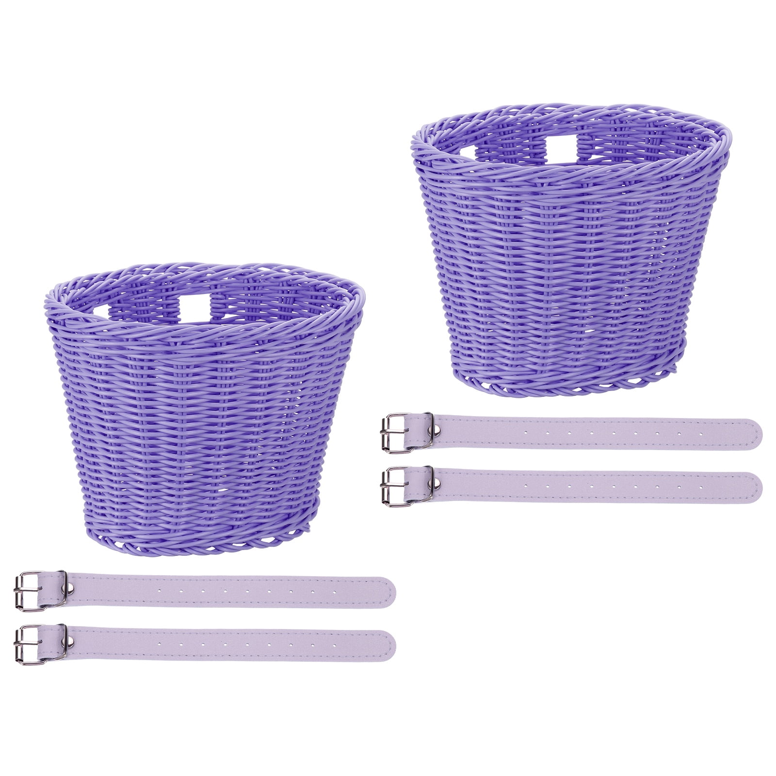 Uxcell Bike Basket Front, Hand-Woven Bicycle Basket with Adjustable PU Belts 2 Pack & Purple-Fitting For(Most Road Bikes, Bicycles/Scooters)