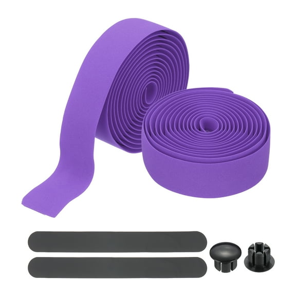 Uxcell Bike Handlebar Tape, 2 Rolls 6.6 Feet Grip Tape High-Elasticity EVA Foam Cycling Handle Wraps with End Plugs for Road Bike, Purple