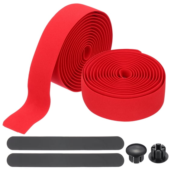 Uxcell Bike Handlebar Tape, 2 Rolls 6.6 Feet Grip Tape High-Elasticity EVA Foam Cycling Handle Wraps with End Plugs for Road Bike, Red