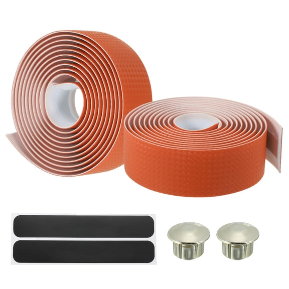 Uxcell Bike Handlebar Tape EVA Carbon Handle Grip Wraps Bicycle Bar Tape with Black End Plugs Orange 2 Pack
