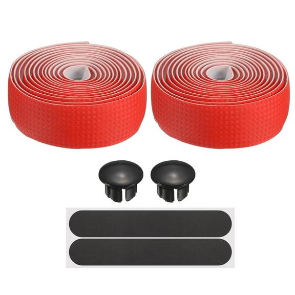 Uxcell Bike Handlebar Tape PU EVA Carbon Fiber Soft Bicycle Bar Tape with End Plugs for Road Cycling Folding Bicycles Enhance Bike Grip, Red