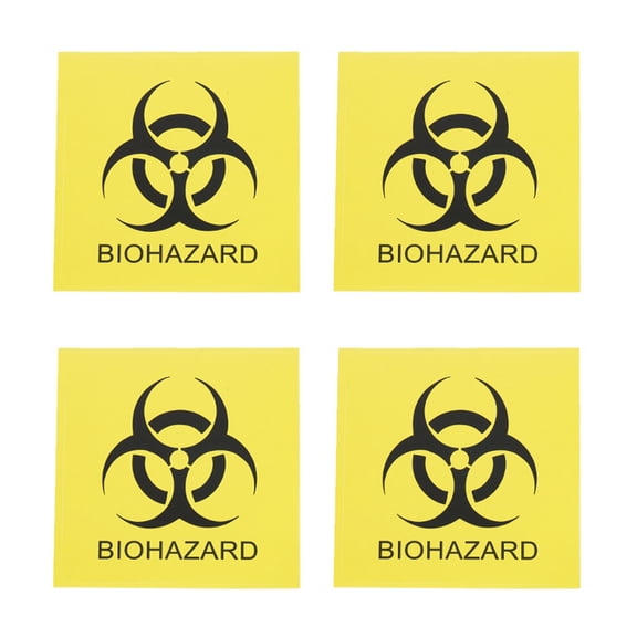 Uxcell Biohazard Stickers Warning Sign Yellow with Black Words Warning Label 100mmx100mm for Industrial 4pcs