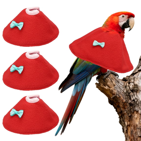 Uxcell Bird Collars, Bird Cone Collar Protective Recovery Cones, Soft Adjustable Anti-Bite Feather Neck Protector (Red, M, 3 Pcs)