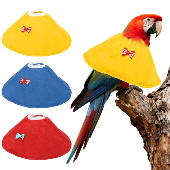 Uxcell Bird Collars, Bird Cone Collar Protective Recovery Cones, Soft Adjustable Anti-Bite Feather Neck Protector (Yellow/Blue/Red, XL, 3 Pcs)