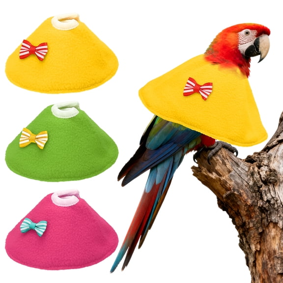 Uxcell Bird Collars, Bird Cone Collar Protective Recovery Cones, Soft Adjustable Anti-Bite Feather Neck Protector (Yellow/Green/Pink, M, 3 Pcs)