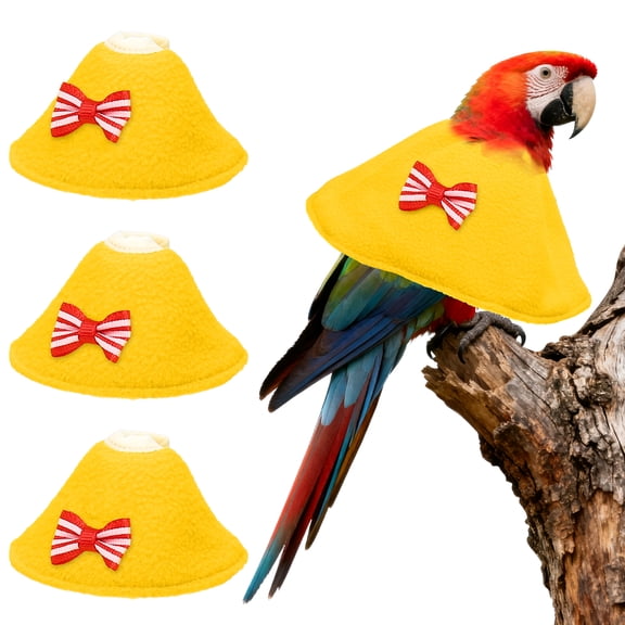 Uxcell Bird Collars, Bird Cone Collar Protective Recovery Cones, Soft Adjustable Anti-Bite Feather Neck Protector (Yellow, S, 3 Pcs)
