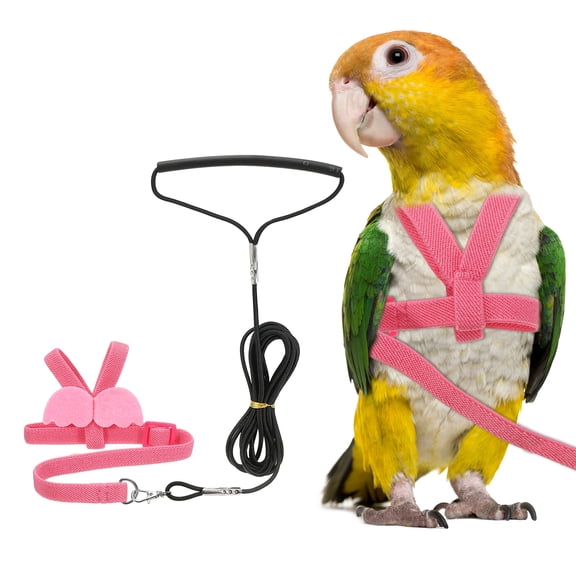 Uxcell Bird Harness Leash, Pet Parrot Bird Harness and Leash with Cute Wing for Parrots (Pink, L)