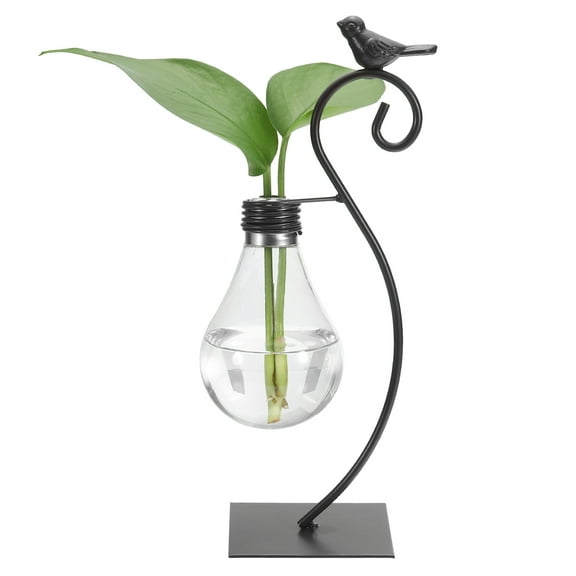 Uxcell Bird Plant Propagation Station Glass Vases, Desktop Round Planter Terrarium Vase with Holder, Black 1 Pack