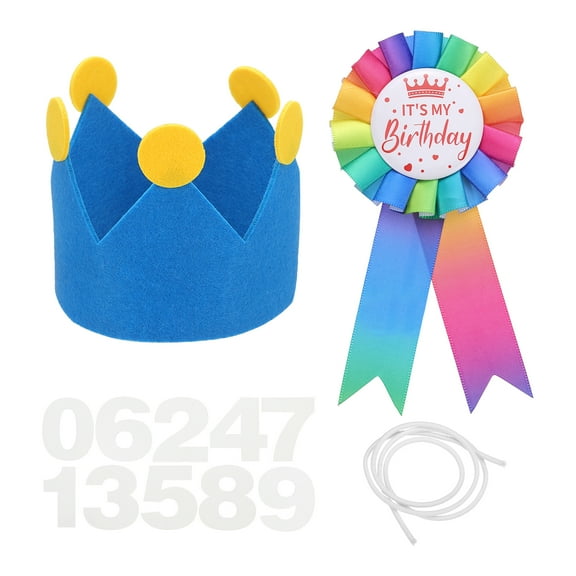 Uxcell Birthday Crown Party Set , My Ribbon Brooch Pin & Felt Crown Hat with 0-9 Numbers Theme Party Dress-Up Decoration Photo Props Birthdays Celebration, Rainbow/Light Blue