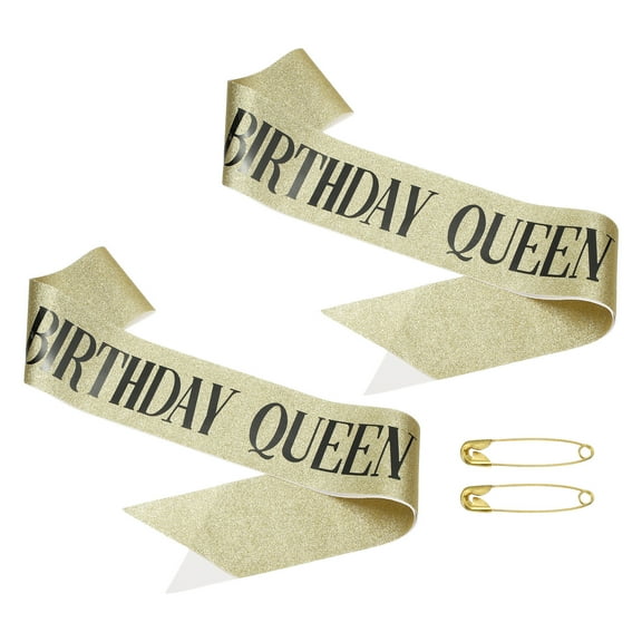Uxcell Birthday Girls Sash, Glitter Birthday Sash for Women Satin Queen Sash Party Decorations with Safety Pin Gold 2 Pcs