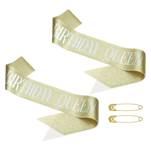 Uxcell Birthday Girls Sash, Glitter Birthday Sash for Women Satin Queen Sash Party Decorations with Safety Pin Gold Fantasy 2 Pcs