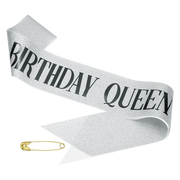 Uxcell Birthday Girls Sash, Glitter Birthday Sash for Women Satin Queen Sash Party Decorations with Safety Pin Silver