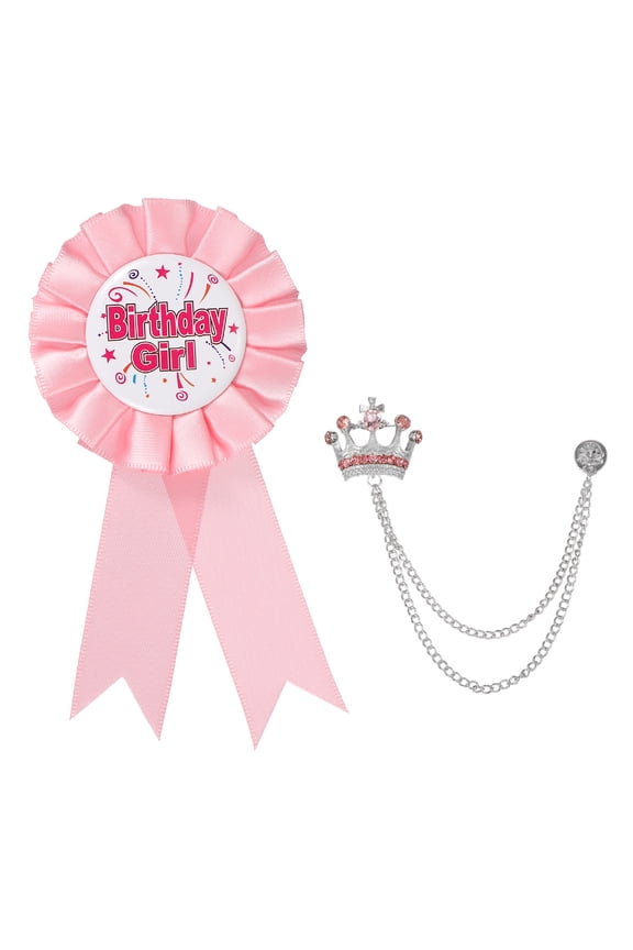 Birthday Woman Pin Crown Hanging Chain Pins Light Pink Silver Pink Diamond