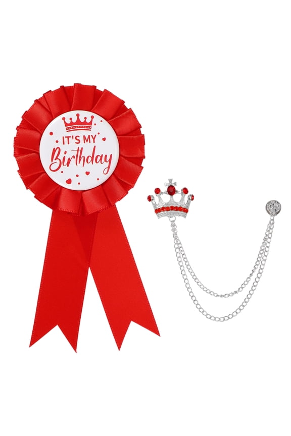 Birthday Pin Crown Pins Light Red Silver Red Stone