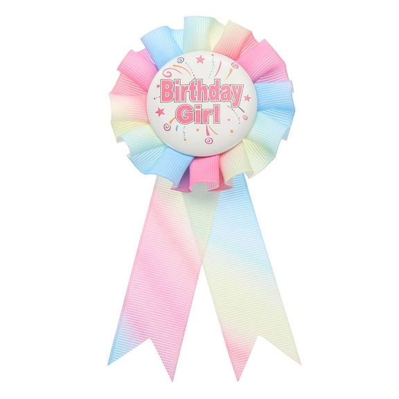 Uxcell Birthday Ribbon Pin, 5.9x2.8" Award Ribbon Fabric Birthday Girl Pin for Party Adults Women Party Decorations Celebration Accessory Gift, Light Rainbow