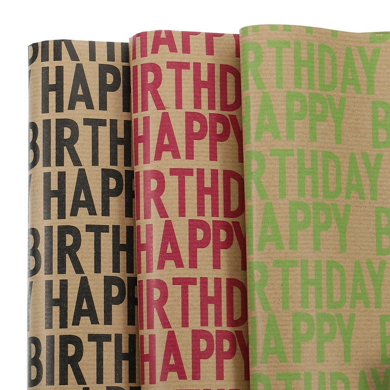 Birthday Wrapping Paper Sheet, 3 Color Happy Birthday 20 x 28 Inch 6 Pcs