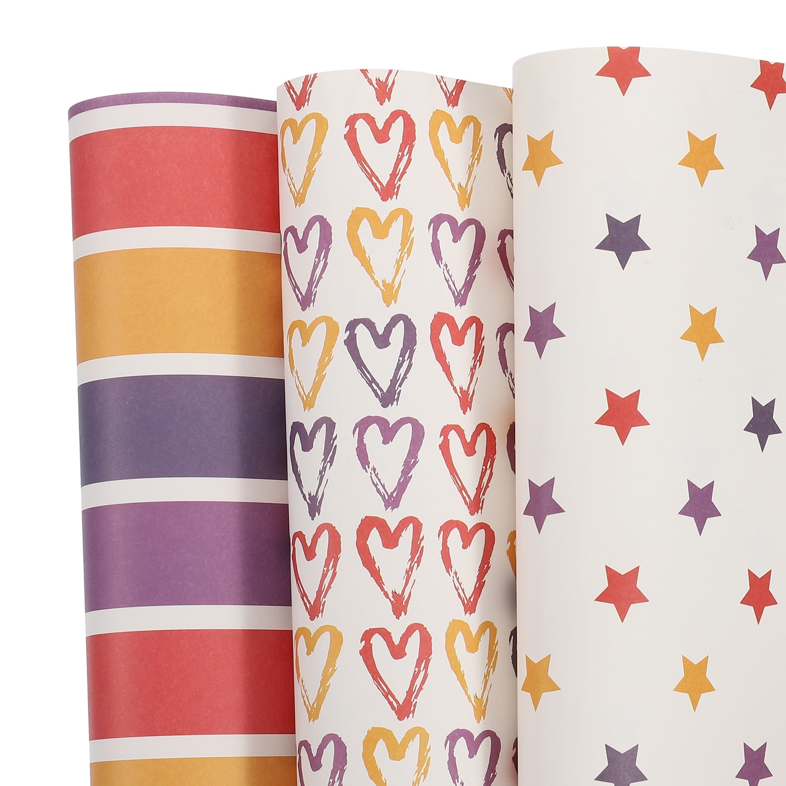 Uxcell Birthday Wrapping Paper Sheet,Star,Heart,Stripe 20x28" Gift