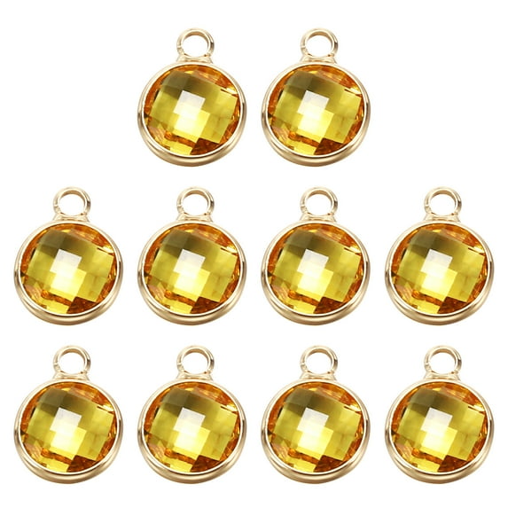 Uxcell Birthstone Charm Beads Drop Pendant, 10 Pack Crystal Handmade 0.35" for Earrings Necklace Jewelry, Gold