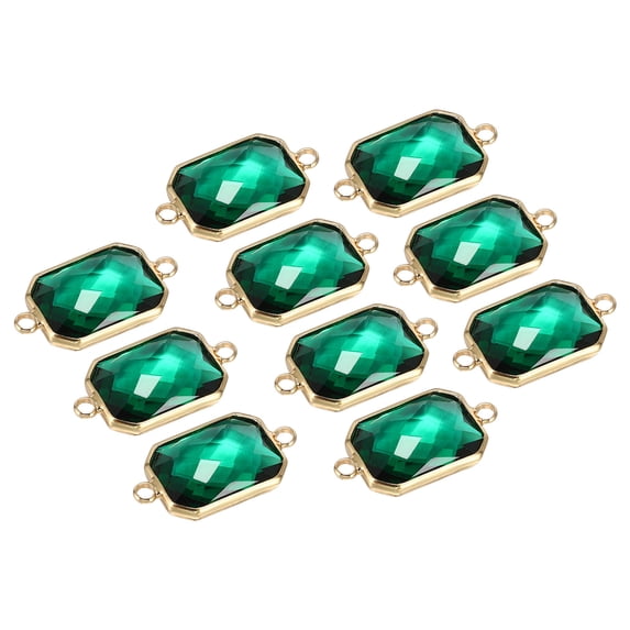 Uxcell Birthstone Connector Link, 10Pcs Diamond Clear charm Links, Rectangle Glass Crystal Bead Link, Green