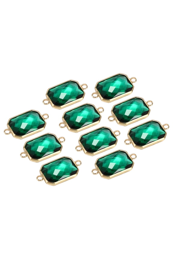 Birthstone Connector Link, 10Pcs Diamond Clear charm Links, Rectangle Glass Crystal Bead Link, Green