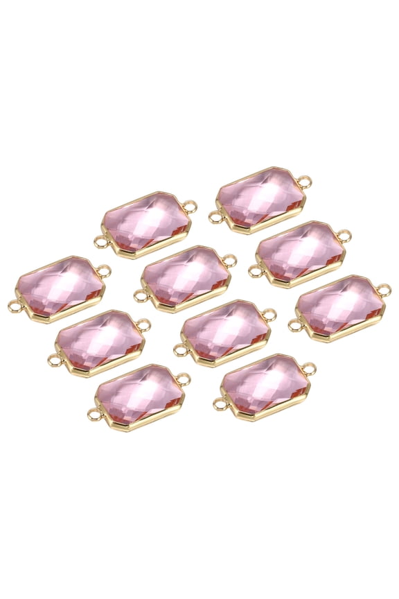 Birthstone Connector Link, 10Pcs Diamond Clear charm Links, Rectangle Glass Crystal Bead Link, Pink