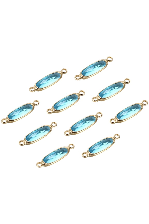 Birthstone Connector Link, 10Pcs Diamond Clear charm Links, Round Glass Crystal Bead Link, Light Blue