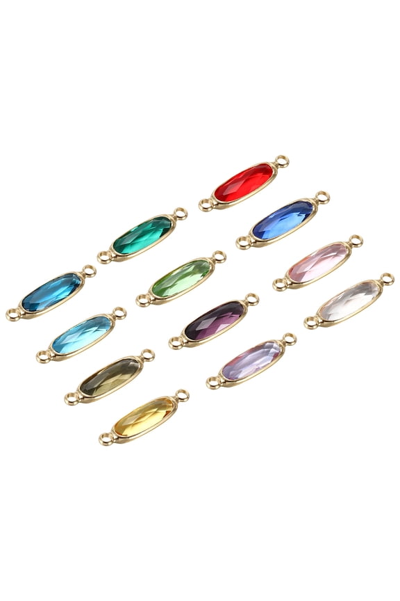 Birthstone Connector Link, 12Pcs Diamond Clear charm Links, Round Glass Crystal Bead Link,