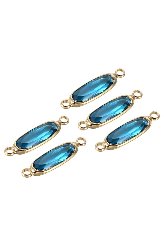 Birthstone Connector Link, 5Pcs Diamond Clear charm Links, Round Glass Crystal Bead Link, Blue