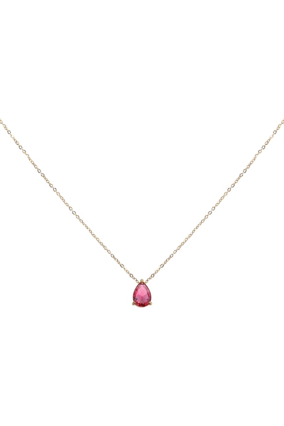 Birthstone Necklace for Women, Teardrop Cubic Zirconia Pendant Necklace, Red
