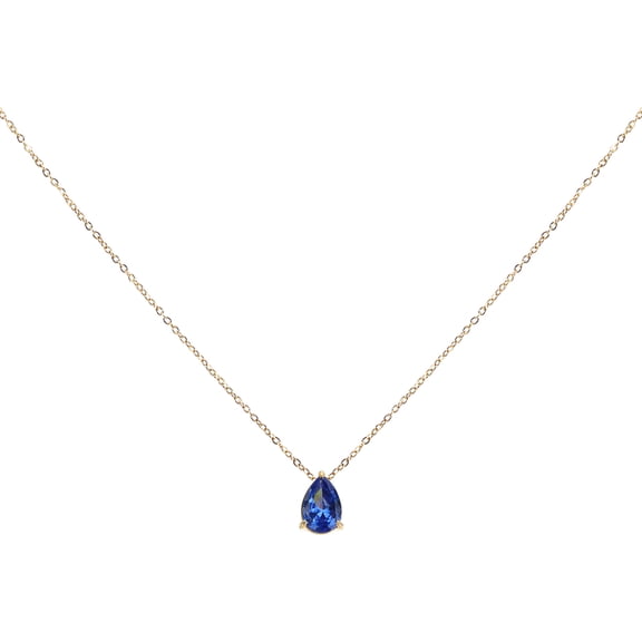 Uxcell Birthstone Necklace for Women, Teardrop Cubic Zirconia Pendant Necklace, Sapphire Blue