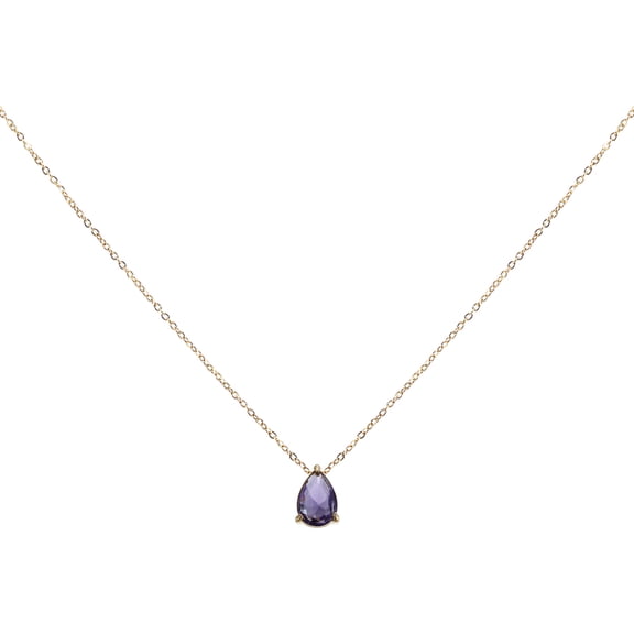 Uxcell Birthstone Necklace for Women, Teardrop Cubic Zirconia Pendant Necklace, Violet