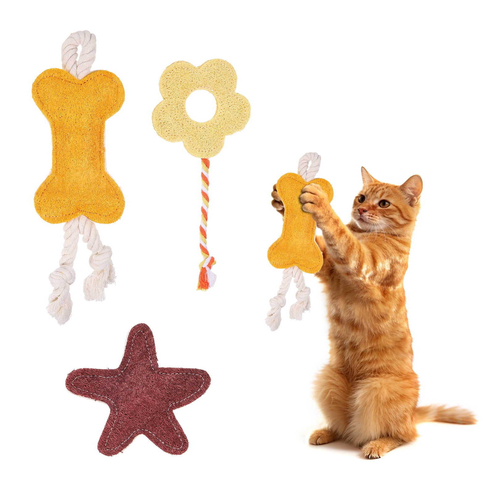 Uxcell Bite Resistant Catnip Playing, Durable and Interesting, 3 Types Cat Teeth Chew Playing Catnip Filled (Bone Star Flower, 3 Pcs), Intended for Bedroom / Balcony / Living Room