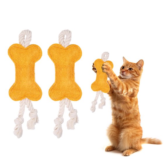 Uxcell Bite Resistant Catnip Playing, Durable and Interesting, Bone Shaped Cat Teeth Chew Playing Catnip Filled (Yellow White, 2 Pcs), Intended for Bedroom / Balcony / Living Room