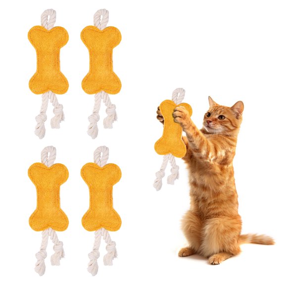 Uxcell Bite Resistant Catnip Playing, Durable and Interesting, Bone Shaped Cat Teeth Chew Playing Catnip Filled (Yellow White, 4 Pcs), Intended for Bedroom / Balcony / Living Room