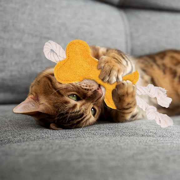 Uxcell Bite Resistant Catnip Playing, Durable and Interesting, Bone Shaped Cat Teeth Chew Playing Catnip Filled (Yellow White), Intended for Bedroom / Balcony / Living Room