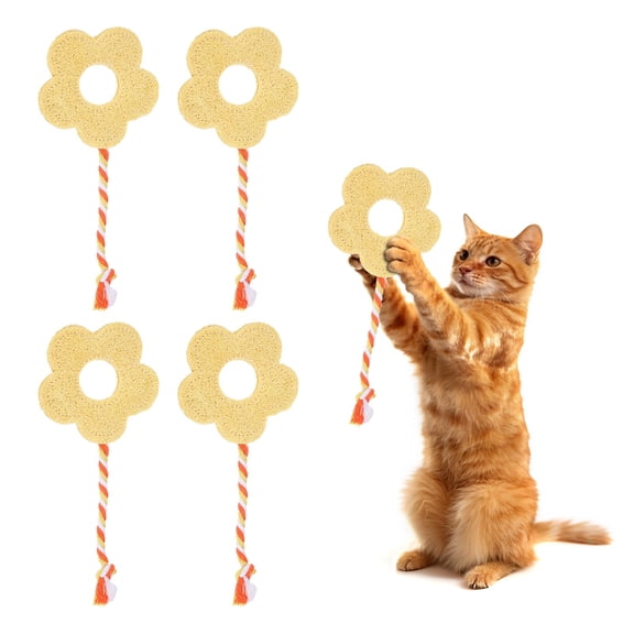 Uxcell Bite Resistant Catnip Playing, Durable and Interesting, Flower Shaped Cat Teeth Chew Playing Catnip Filled (Yellow White, 4 Pcs), Intended for Bedroom / Balcony / Living Room