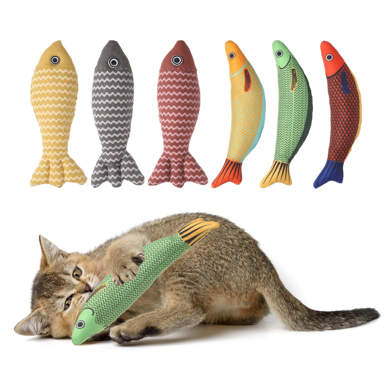 Uxcell Bite Resistant Catnip Playing, Durable and Interesting, Simulated Fish Cat Teeth Chew Playing Catnip Filled (6 Colors, 6 Pcs), Intended for Bedroom / Balcony (2 Types)
