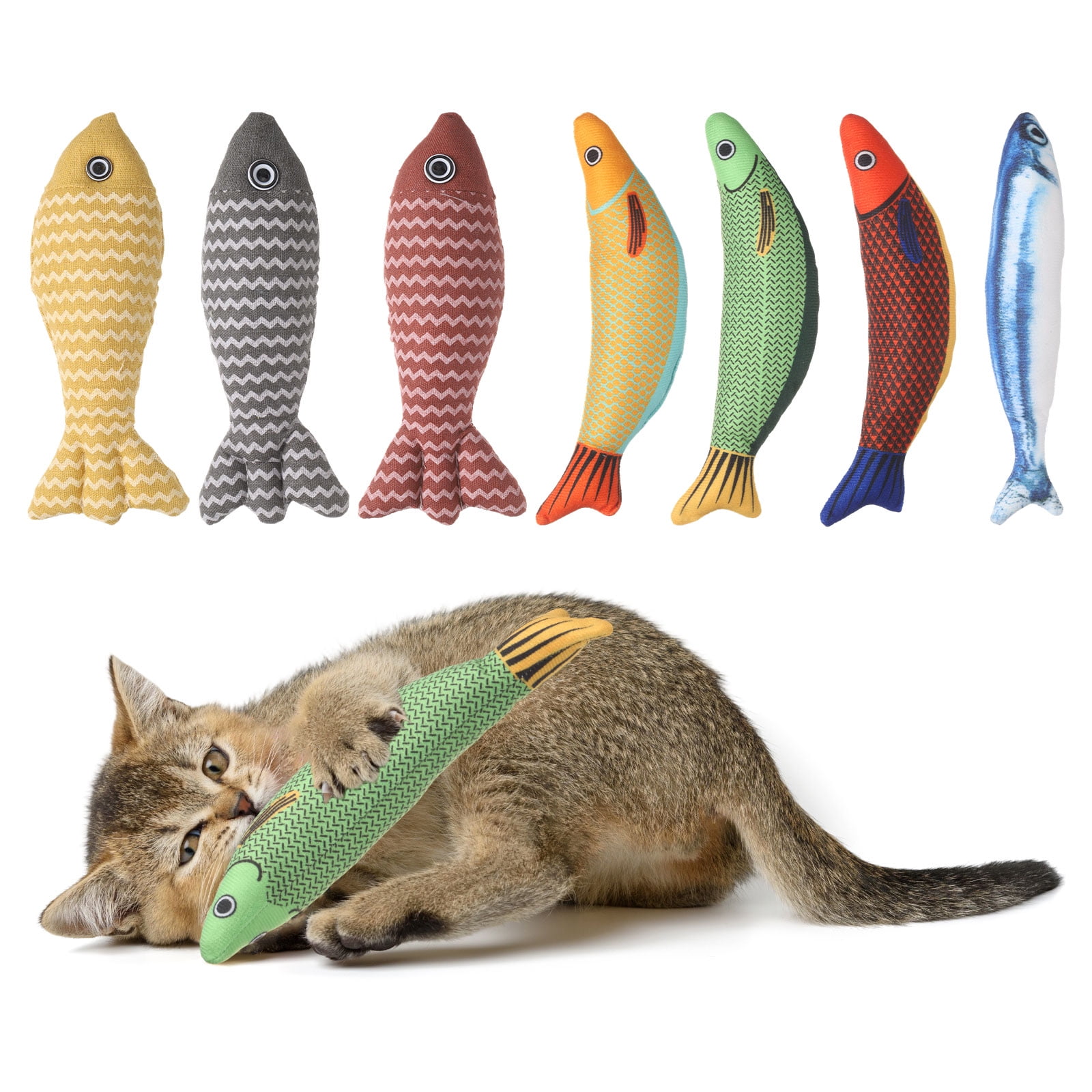 Uxcell Bite Resistant Catnip Playing, Durable and Interesting, Simulated Fish Cat Teeth Chew Playing Catnip Filled (8 Color, 7 Pcs), Intended for Bedroom / Balcony (3 Types)