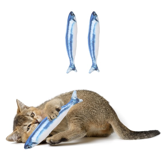Uxcell Bite Resistant Catnip Playing, Durable and Interesting, Simulated Fish Cat Teeth Chew Playing Catnip Filled (Blue White, 2 Pcs), Intended for Bedroom / Balcony (20 x 3.3cm)