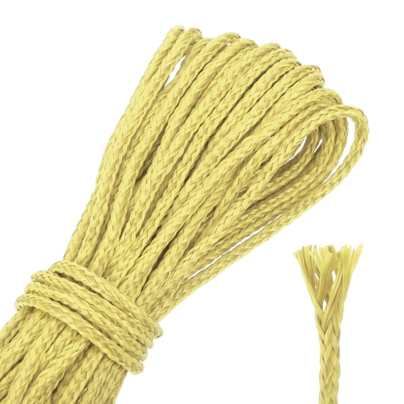 Uxcell 50Ft Braided Paracord Line, 1000lb 3mm Diameter Multipurpose Utility Cord Rope Wind Chime String Kite Line Flame Resistant for Camping, Hot Air Balloon, Outdoor Survival, Yellow