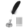 thumbnail image 1 of Uxcell Black Feather Ballpoint Pens Bulk, Metal Holder Black Ink Vintage Quill Pens with 5pcs Refill for Office, Home, 1 of 6